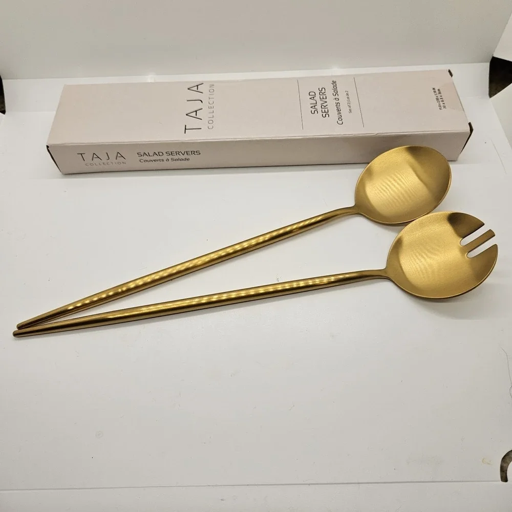 Taja Collection‎ Gold Salad Servers Set Stainless Steel 2pc NWT